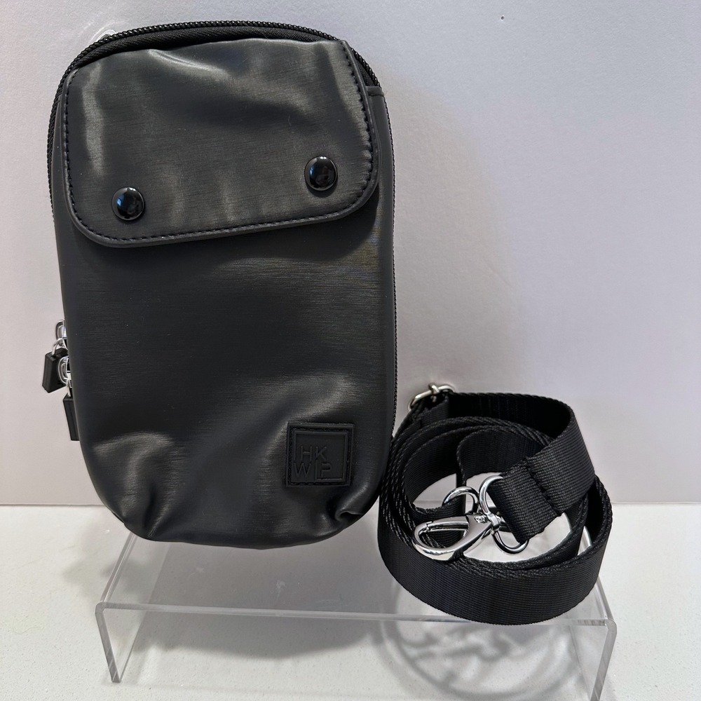 HKWP Black Crossbody Phone Bag Small Utility Travel Messenger Wallet Pouch